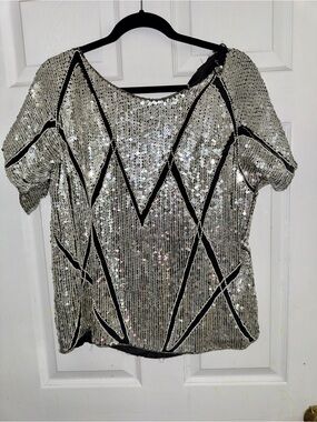 Vintage Joseph Le Bon Silver Sequin 80’s Short-Sleeve Party Top - M (as is)
